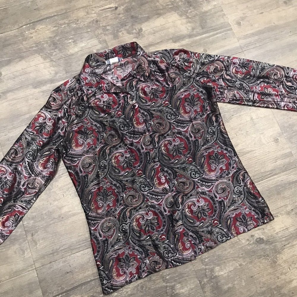 Vintage BRADLEY Women's‎ Button Front Shirt Paisley Union Made Size 14 Polyester